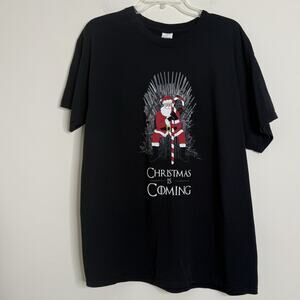 Christmas Is Coming Santa Sitting on Throne Christmas T-Shirt Shirt Black Large